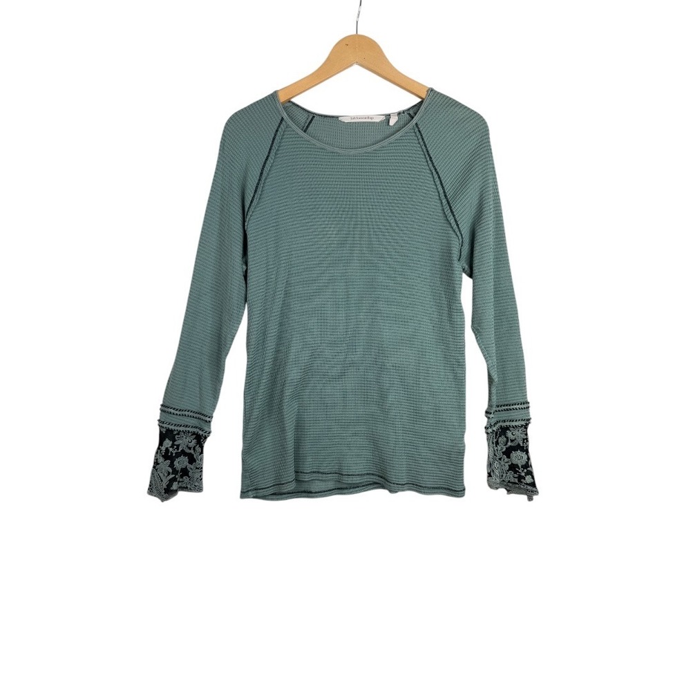 Soft Surroundings Waffle Knit Thermal Long Sleeve Shirt size Large Green